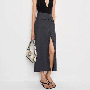 Reformation Britt Midi Skirt Charcoal Gray Classic Business Causal Office Siren